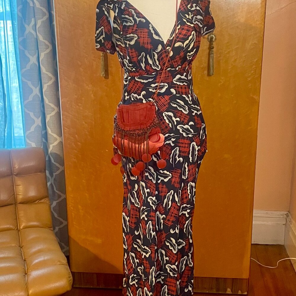 Dress Anthropologie Maxi Blue, Red & White silk cotton James Coviello sz 6